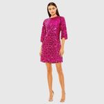 Mac Duggal 10032 Womens Quarter Sleeve High Neck Sequin Embellished Mini Dress Photo 2