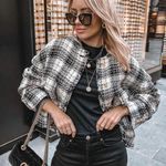 ZARA  Plaid Tweed Jacket Blogger Favorite Cropped Blazer Ballloon Sleeve Photo 0