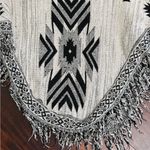 Crazy Train Black and Cream Aztec Print Fringe Poncho Sweater Photo 7