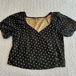 Madewell Black Corduroy Puff Sleeve Wrap Top Gold Dots Size M Photo 5