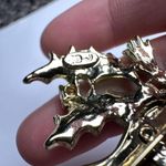 BJ Christmas Candle Red Rhinestone Holly Green Enamel Gold Tone Brooch Pin Photo 4