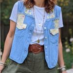 Vintage Donkenny Chambray Vest Floral Patchwork Cottagecore (M/L) Blue Size L Photo 0
