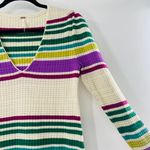 Free People Gidget Ivory Striped Long Sleeve V-Neck Knit Sweater Dress Size M Photo 7