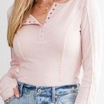 Free People Intimately Sloane Henley Bodysuit Thermal Knit Top in Pink Nectar SP Photo 0