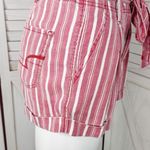 American Eagle Striped High Waist Paperbag Linen Blend Shorts Red White 4 Photo 5