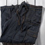 1990's Essentials Cargo Jeans Plus Size 26/28 Elastic Waistband Drawstrings Pants Pockets Vintage Photo 0