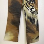 Bebe Vintage 90s Y2K Bootcut Pants Size S Brown Graphic Tiger Cat Glitter Novelty Photo 5