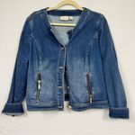 Chico's  Blue Denim Full Zip Jacket Women S Classic Collarless Basic Closet Staple Photo 0