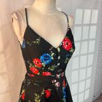 B. Smart Black Floral V-Neck Inverted Pleat Party Skater Mini Dress Size 9 Photo 2