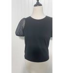 Madewell  Striped Sheer Puff Sleeve Knit T-Shirt Crewneck Short Sleeve Black XS‎ Photo 3