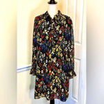 Tory Burch Navy Polka Dot Multicolor Iris Flowers & Pearlized Buttons Dress Photo 1