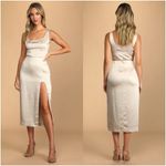 Lulus LULU’S Headed To Happy Hour Champagne Satin Midi Skirt Photo 1