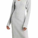LVIR Merino Wool Cashmere Ribbed Midi Sweater Dress Size Medium Gray Photo 6