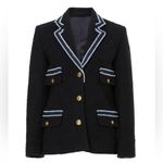 Sandro Noella Navy Tweed Blazer Sz 36 US Sz 4 Braid Trimmed Lined Photo 1