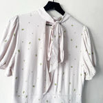Free People x Revolve Abbie Mini Dress Cream Green Dot Bow Tie Puff Sleeve Size Photo 6