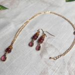 Garnet Jewelry Set, Strawberry Quartz Necklace, Nature Wood Bead Casual Set Red Photo 5