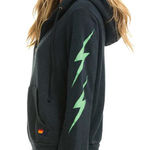Aviator Nation  4 Bolt Relaxed Hoodie Zip Up in Charcoal Grey and Mint Photo 0