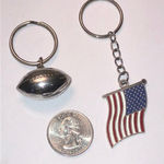 2 Silver Tone Keychains Hollow Football American Flag Key Holders Photo 2