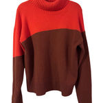 Anthropologie Orange and Brown Colorblock Turtleneck Sweater Preppy Warm Winter Photo 0