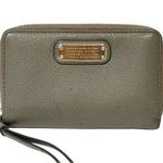 Marc by Marc Jacobs  Gray Leather Work Wear Gold Plaque Logo Zip Around Wristlet Photo 0