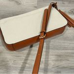 London Fog NEW  Evelyn Medium Crossbody Purse Bag Cream Canvas Tan Faux Leather Photo 11