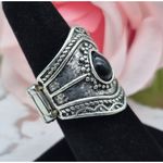 None Cute Silver Tone & Black Statement Stretch Ring One Size Western Bojo Casual Photo 1