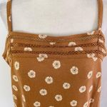 Market & Spruce New Floral Print Linen Blend Lace Trim Tank Top Brown Size Large Photo 2