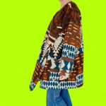 Vintage Sunbelt Sportswear Brown Teal Blue Tribal Wool Wrap Jacket Photo 2
