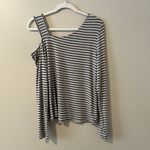 CAbi 4568 Dare Tee Gray Cream Striped One Shoulder Top M Artsy Cut Out Y2K Soft Photo 5