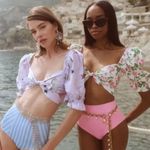 NWT Hill House Home Puff Sleeve Floral Bow Crop Top in White/Pink White Size M Photo 10