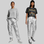 Free People NEW  Fp Movement Mesmerize Me Pant Silver Metallic SM Spacecore Punk Photo 1