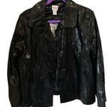 Chico's Women's Black Shiny Textured Leather Blazer Jacket Noire Shine outerwear Photo 13