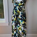 New York & Company Teal White Lime Tropical Print Stretch Maxi Dress Size XS Yellow Photo 3