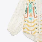 ZARA NEW PRINTED BLOUSE OYSTER WHITE LONG SLEEVE TOP METALLIC BUTTON FRONT SZ XS Photo 6