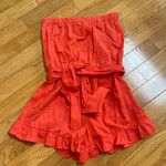 Loft  Beach Floral Embroidered Strapless Romper Red Orange Sz Medium NWT Photo 4