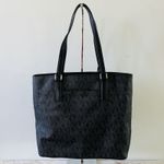 Michael Kors  Morgan Black Gray Logo Print Leather Medium Tote Bag Photo 3