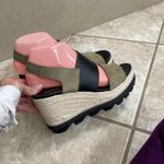 Sorel Wedge Espadrille Platform Sandals Women Size 8 Black Tan Slingback Photo 2