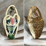 VTG Fish Signed Enamel Lily Pad Reed Pin Brooch Green Photo 1