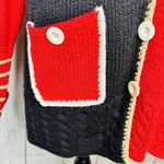 Vintage Fia Italia Handloomed Cardigan Sweater Red Black Colorblock Sz L V Photo 3