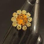 Sparkly Vintage Pink Rhinestone Floral Ring Orange Photo 0