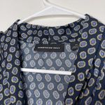 Something Navy Blue Silky Geometric Print Casual Button Up Shirt Top Photo 2