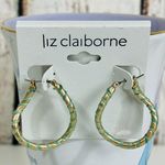 Liz Claiborne  Green And Gold Tone Hoop Earrings With Unique Design Photo 0