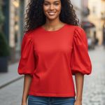Velvet By Graham And Spencer Uma Puff Sleeve Slub Tee XS NWT Red Photo 0