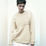 ZARA NWT Beige Crocheted Sweatshirt Lace Applique Pullover Medium Photo 1