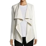 Vince Drape Front Wool Jacket Lamb Leather Sleeves XS Neutral Coat Minimalist White Photo 7