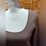 Happily Grey Ribbed long sleeve scoop neck beige/tan crop top size xl Tan Photo 2