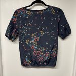 ZARA  Basic Womens Navy Blue Floral Puff Sleeve Crew Neck Blouse Size XS Photo 1