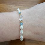 Freshwater Pearl Gold Blue Crystal Bead Bracelet Photo 1