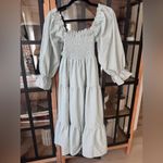 Amazon R.Vivimos gingham midi dress smocked Puff Sleeves Bow Off-Shoulder Boho sage Photo 9