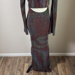 Dee Elly  Metallic Stripe Cutout Back Long Bell Sleeve Maxi Dress Multicolor M Photo 8
